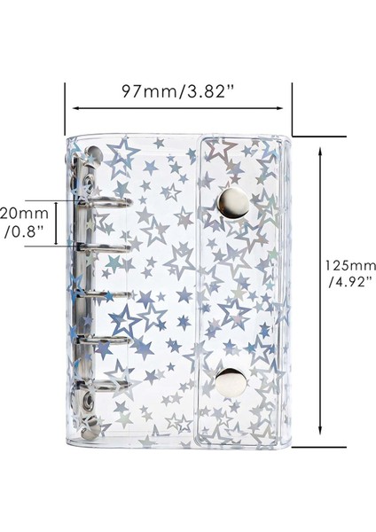 A8 Bütçe Bağlayıcı Kapak Şeffaf Pvc 6 Halka Bağlayıcı Glitter Yıldız Doldurulabilir Dizüstü Kabuk Koruyucu 2 Snaps ile (Yurt Dışından) fiyatları