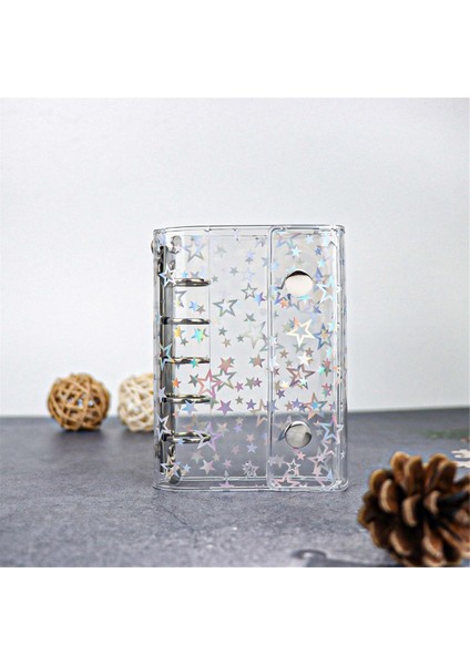 A8 Bütçe Bağlayıcı Kapak Şeffaf Pvc 6 Halka Bağlayıcı Glitter Yıldız Doldurulabilir Dizüstü Kabuk Koruyucu 2 Snaps ile (Yurt Dışından) modelleri