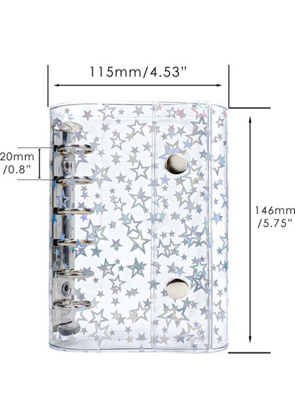 A7 Bütçe Bağlayıcı Kapak Şeffaf Pvc 6 Halka Bağlayıcı Glitter Yıldız Doldurulabilir Dizüstü Kabuk Koruyucu 2 Snaps ile (Yurt Dışından) fiyatları