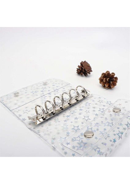 A7 Bütçe Bağlayıcı Kapak Şeffaf Pvc 6 Halka Bağlayıcı Glitter Yıldız Doldurulabilir Dizüstü Kabuk Koruyucu 2 Snaps ile (Yurt Dışından) fırsatları