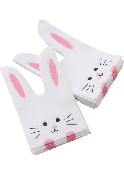 100 Adet/grup Sevimli Tavşan Kulak Çantaları Çerez Plastik Torbalar ve Şeker Hediye Keseleri Aperatif Pişirme Paketi ve Etkinlik Için (Yurt Dışından)