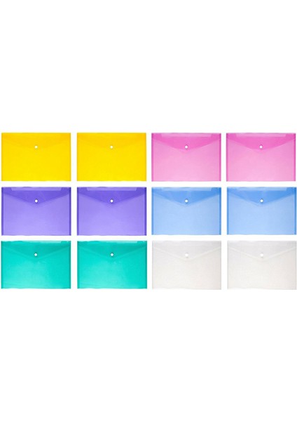 12 Adet Çok Dosya Zarf A4 Plastik Pvc Snap Düğmesi Dosya Çantası Kartvizit Tutucu Dosya Çantası 6 Renk (Yurt Dışından)