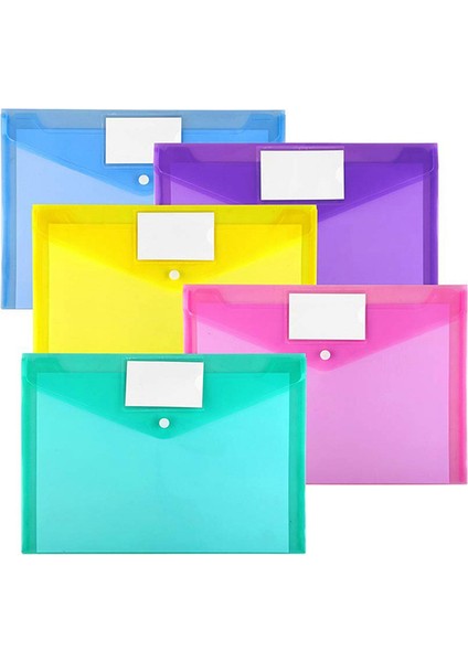 12 Adet Çok Dosya Zarf A4 Plastik Pvc Snap Düğmesi Dosya Çantası Kartvizit Tutucu Dosya Çantası 6 Renk (Yurt Dışından)