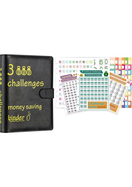 100 Zarf Mücadelesi Bağlayıcı Tasarruf Mücadelesi Kitap Para Tasarrufu Planlayıcısı Bütçe Bağlayıcı, Siyah (Yurt Dışından)