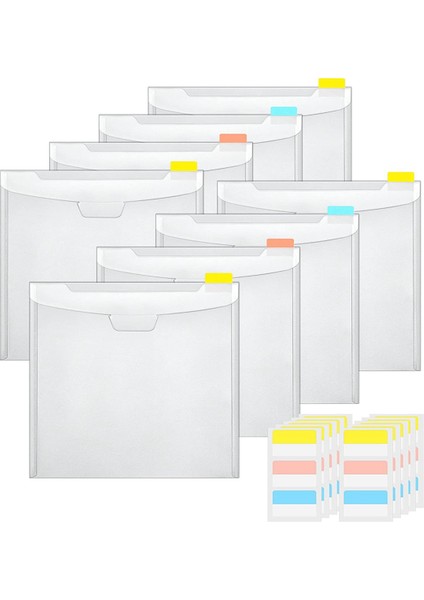 Yatay Şeffaf Dosya Çantası Pp Çıtçıtlı Çanta Mini Kırtasiye Saklama A5 Bilgi Çantası Etiketli Dosya Çantası (8 Adet) (Yurt Dışından)