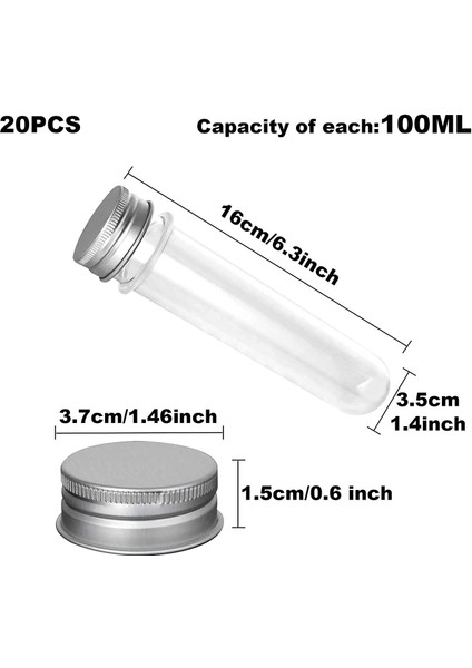 20 Adet Şeffaf Plastik Test Tüpleri 110 ml Yeniden Kullanılabilir Şeffaf Konteyner Tüpleri Şeker Depolama, Sıvılar, Banyo Tuzları (Yurt Dışından)
