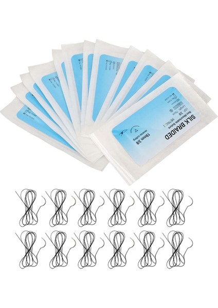 12 Adet Dikiş Seti, Kavisli Iğne ile Ipek Iplik Dikiş Kiti Yara Dikiş Uygulama Konusu Veteriner Kliniği Için (Yurt Dışından)