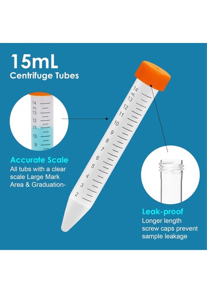 Konik Santrifüj Tüpleri 15ML, 50 Adet Polipropilen Test Tüpleri, Sızdırmaz Vidalı Kapaklar, Dereceli Plastik Konteyner (Yurt Dışından)