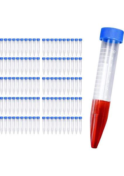 100 Adet 10 ml Çok Fonksiyonlu Plastik Şişe Şeffaf Tüp Numune Saklama Kabı Deneysel Santrifüj Tüpü (Yurt Dışından)