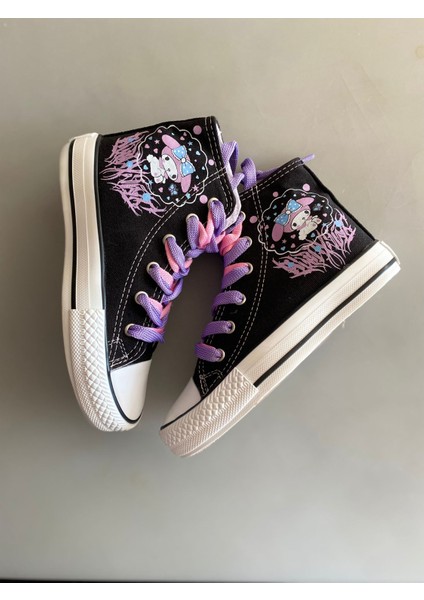Mymelody Baskılı Siyah Uzun Keten Sneaker Günlük Spor Ayakkabı Ortopedik Taban indirimleri