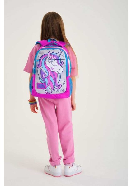 Kids Pembe Gümüş Simli Unicorn Desenli Üç Bölmeli Okul Sırt Çantası 14383 fiyatları