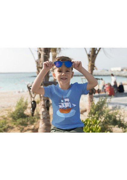 Erkek Çocuk Pamuk Gemi Baskılı Kısa Kol Tshirt fiyatları