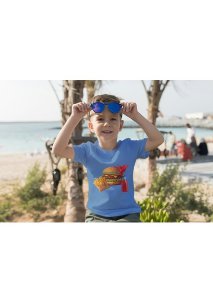 Erkek Çocuk Pamuk Hamburger Baskılı Kısa Kol Tshirt