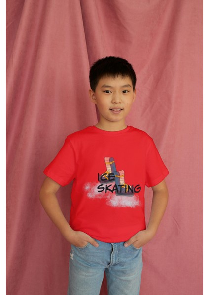 Erkek Çocuk Pamuk Ice Skating Baskılı Kısa Kol Tshirt modelleri