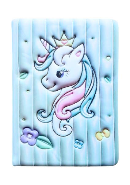 Puffy Cute Unicorn Not Defteri 13 x 18 cm 96 Ypr. Çizgili Açık Yeşil