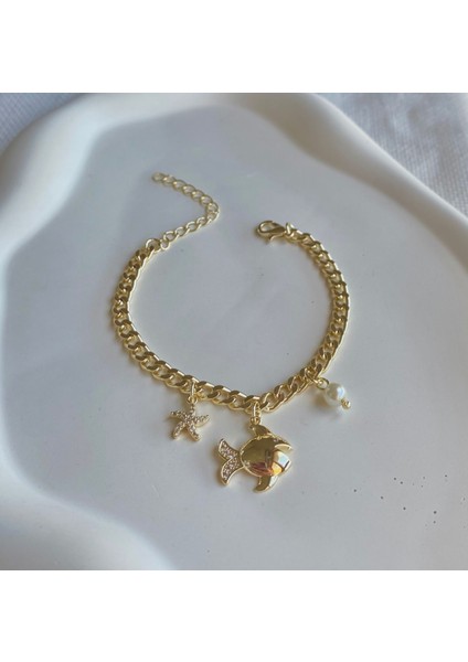 Kadın Bileklik Balık Deniz Yıldız Inci Detay Bileklik