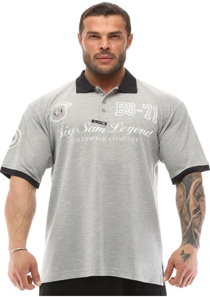 Gri Melanj Polo Yaka Büyük Beden Tişört Big Sam 2833