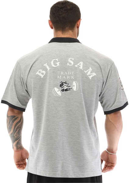 Gri Melanj Polo Yaka Büyük Beden Tişört Big Sam 2833 fırsatları
