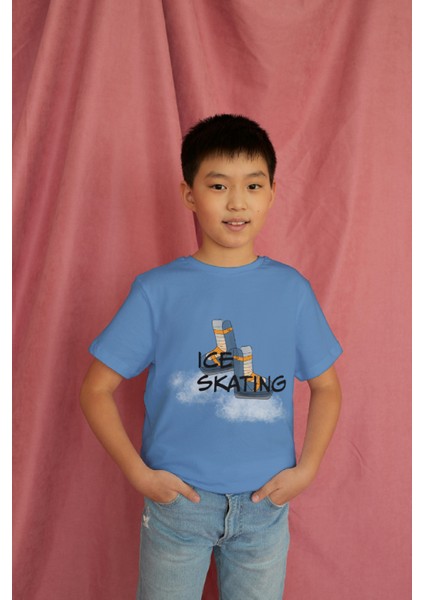 Erkek Çocuk Pamuk Ice Skating Baskılı Kısa Kol Tshirt modelleri