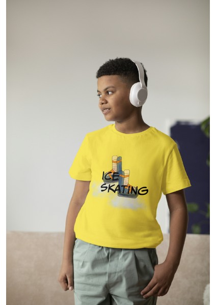 Erkek Çocuk Pamuk Ice Skating Baskılı Kısa Kol Tshirt