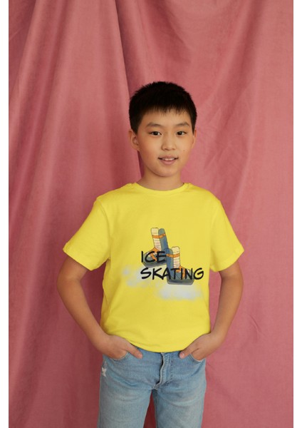 Erkek Çocuk Pamuk Ice Skating Baskılı Kısa Kol Tshirt modelleri