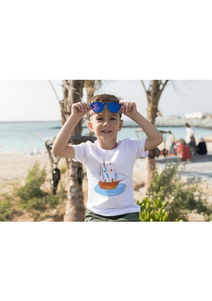 Erkek Çocuk Pamuk Gemi Baskılı Kısa Kol Tshirt fiyatları