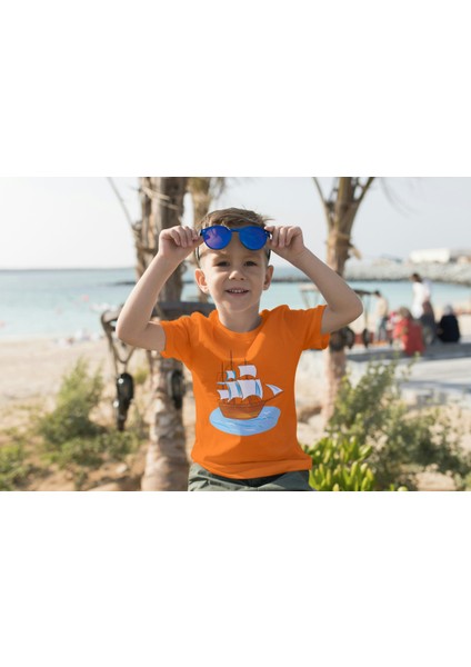 Erkek Çocuk Pamuk Gemi Baskılı Kısa Kol Tshirt fiyatları