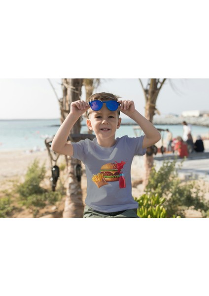 Erkek Çocuk Pamuk Hamburger Baskılı Kısa Kol Tshirt fiyatları