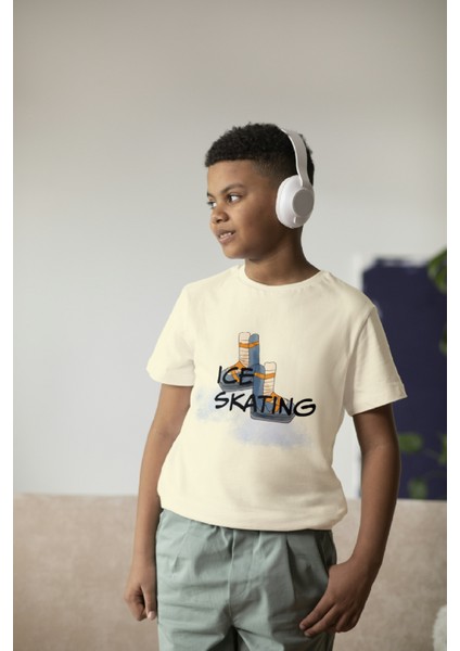 Erkek Çocuk Pamuk Ice Skating Baskılı Kısa Kol Tshirt