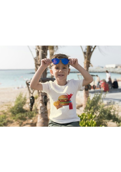 Erkek Çocuk Pamuk Hamburger Baskılı Kısa Kol Tshirt fiyatları