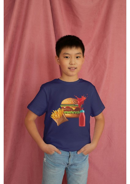 Erkek Çocuk Pamuk Hamburger Baskılı Kısa Kol Tshirt modelleri