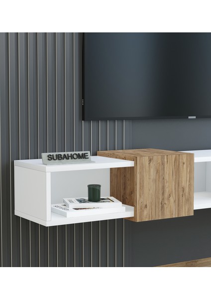 Slimline Beyaz Ahşap Duvara Monte Açık Raflı Minimalist Tv Ünitesi 160 cm - Şık ve Fonksiyonel Tasarım modelleri