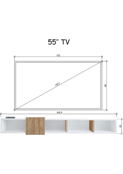 Slimline Beyaz Ahşap Duvara Monte Açık Raflı Minimalist Tv Ünitesi 160 cm - Şık ve Fonksiyonel Tasarım fırsatları