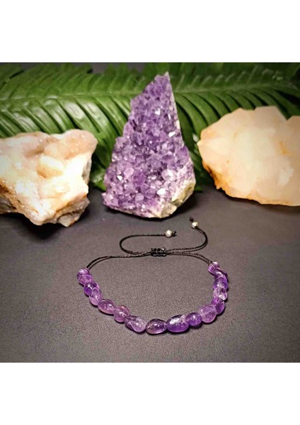 Ametist Amorf Kesim Makrome Örgü Doğal Taş Bileklik
