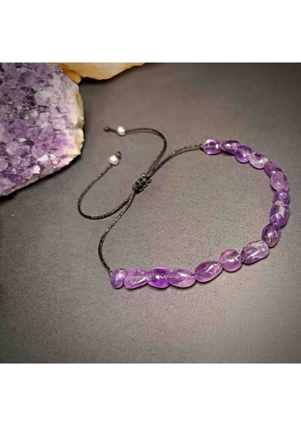 Ametist Amorf Kesim Makrome Örgü Doğal Taş Bileklik modelleri