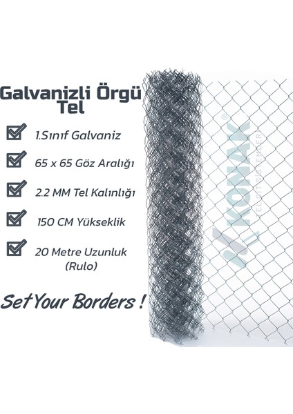 Çit Sistemleri Galvanizli Örgü Tel 150 cm x 20 M 2.2 mm 60 x 60 Göz