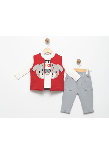 Köpek Nakışlı Yelekli Erkek Takım 15522
