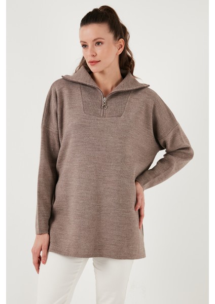 Yarım Fermuarlı Oversize Triko Kazak Bayan Kazak 4616079Y