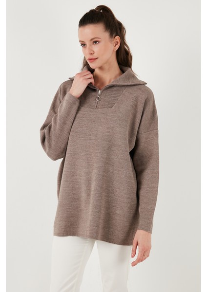 Yarım Fermuarlı Oversize Triko Kazak Bayan Kazak 4616079Y modelleri