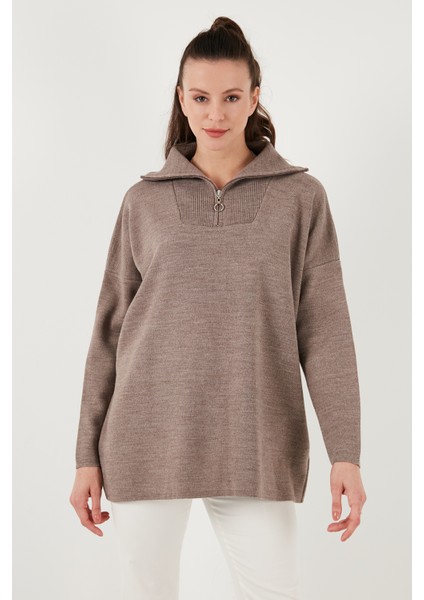 Yarım Fermuarlı Oversize Triko Kazak Bayan Kazak 4616079Y fırsatları