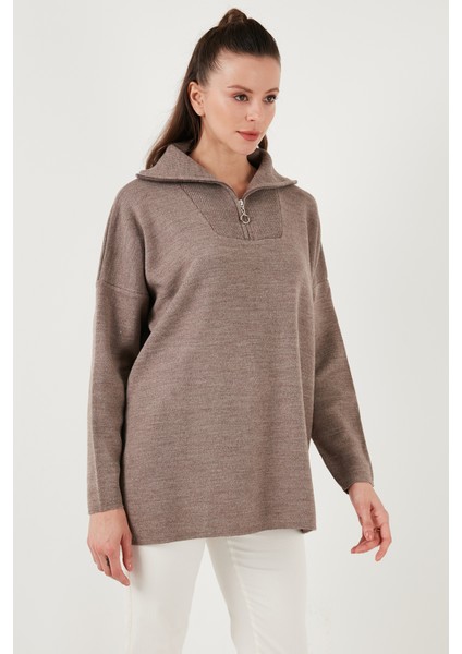 Yarım Fermuarlı Oversize Triko Kazak Bayan Kazak 4616079Y indirimleri