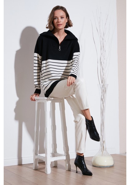 Akrilik Yarım Fermuarlı Yaka Triko Kazak Bayan Kazak 4615221