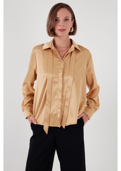 Regular Fit Bağlama Detaylı Saten Gömlek Bayan Gömlek 611GO00159 fırsatları