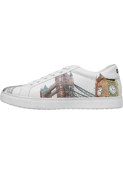 Erkek Vegan Deri Beyaz Sneakers - It's the Time for London Tasarım