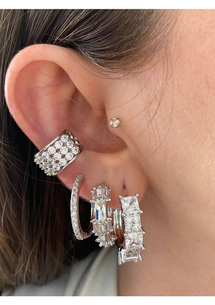 3 Sıra Yarı Zirkon Taşlı Kadın Earcuff Kıkırdak Küpe fiyatları