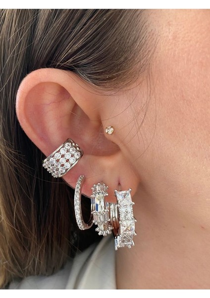 3 Sıra Yarı Zirkon Taşlı Kadın Earcuff Kıkırdak Küpe modelleri