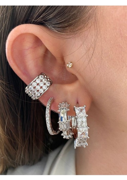 3 Sıra Yarı Zirkon Taşlı Kadın Earcuff Kıkırdak Küpe fırsatları