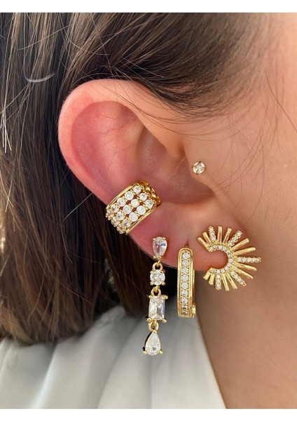 3 Sıra Yarı Zirkon Taşlı Kadın Earcuff Kıkırdak Küpe indirimleri