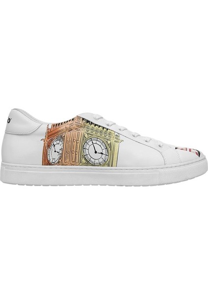 Erkek Vegan Deri Beyaz Sneakers - It's the Time for London Tasarım