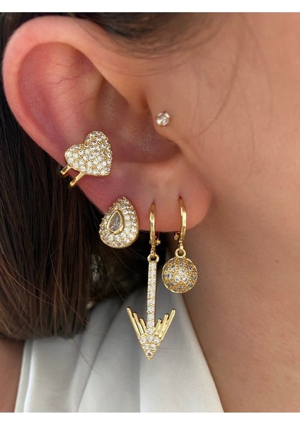 Pinery Jewels Zirkon Taşlı Kalp Kadın Earcuff Kıkırdak Küpe